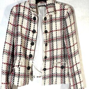 Liz Claiborne Medium Blazer Plaid Blue Window Pane white red black Y2K Office